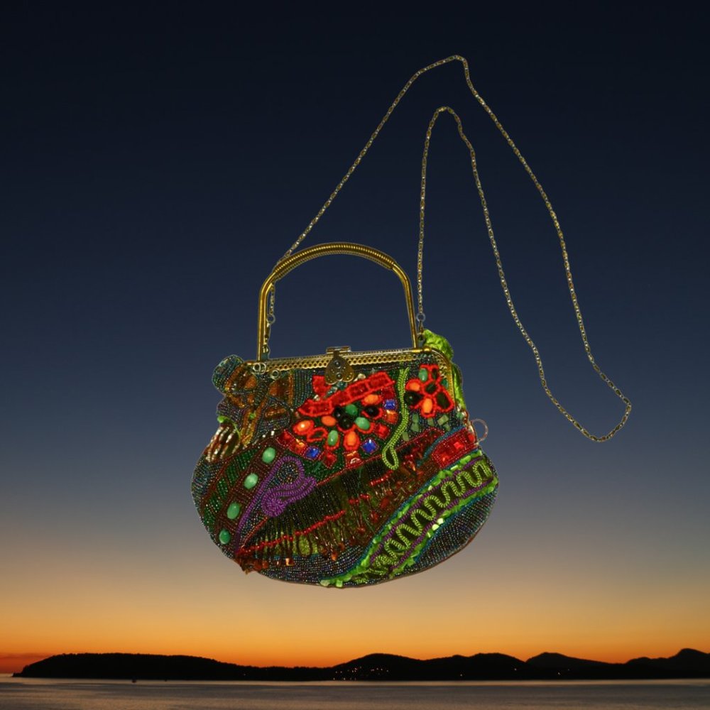 Vintage Chico’s Kaleidoscope Beaded Butterfly Bag with Chain Strap